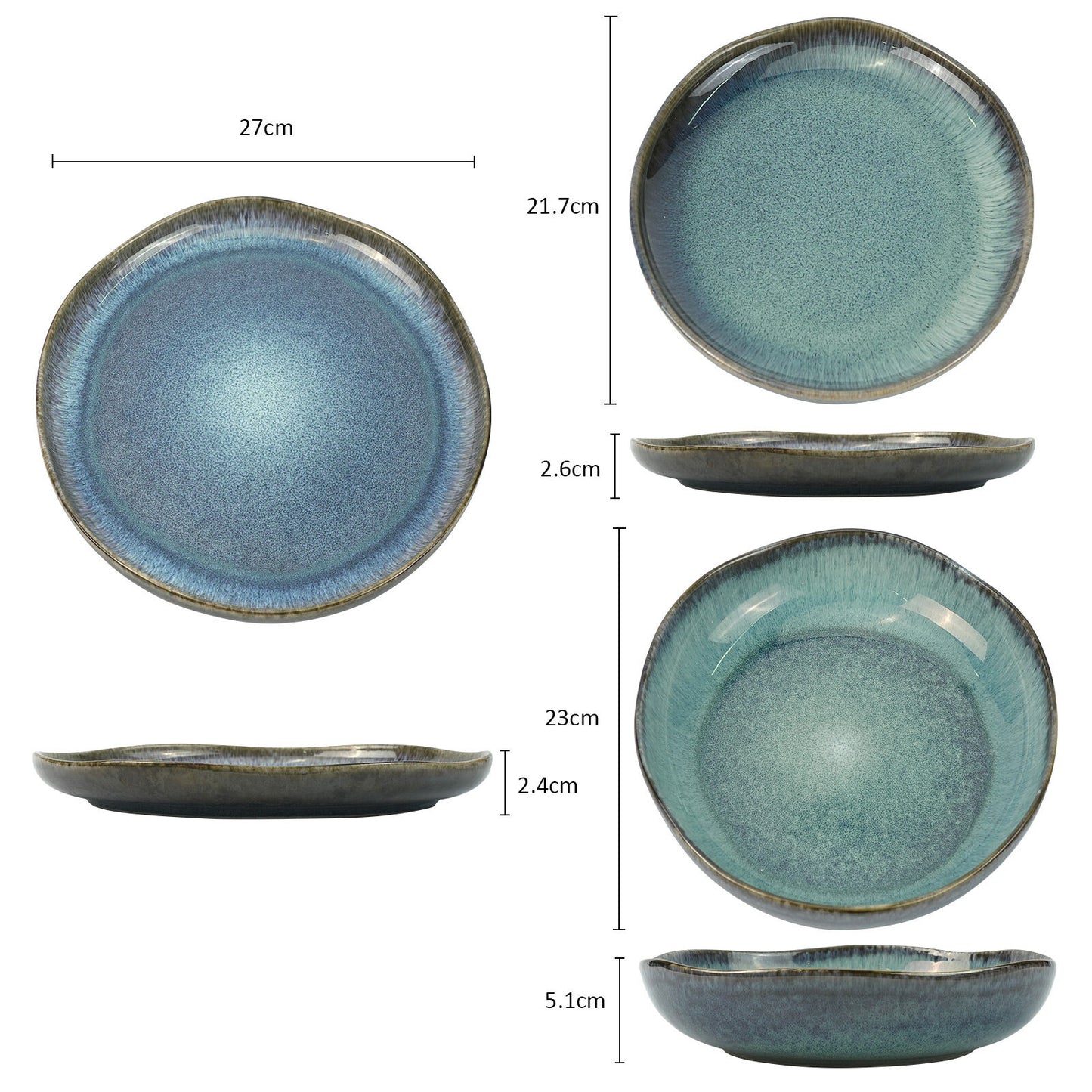 Ceramic Organic Fine Dinner Set - EARTHY AQUA