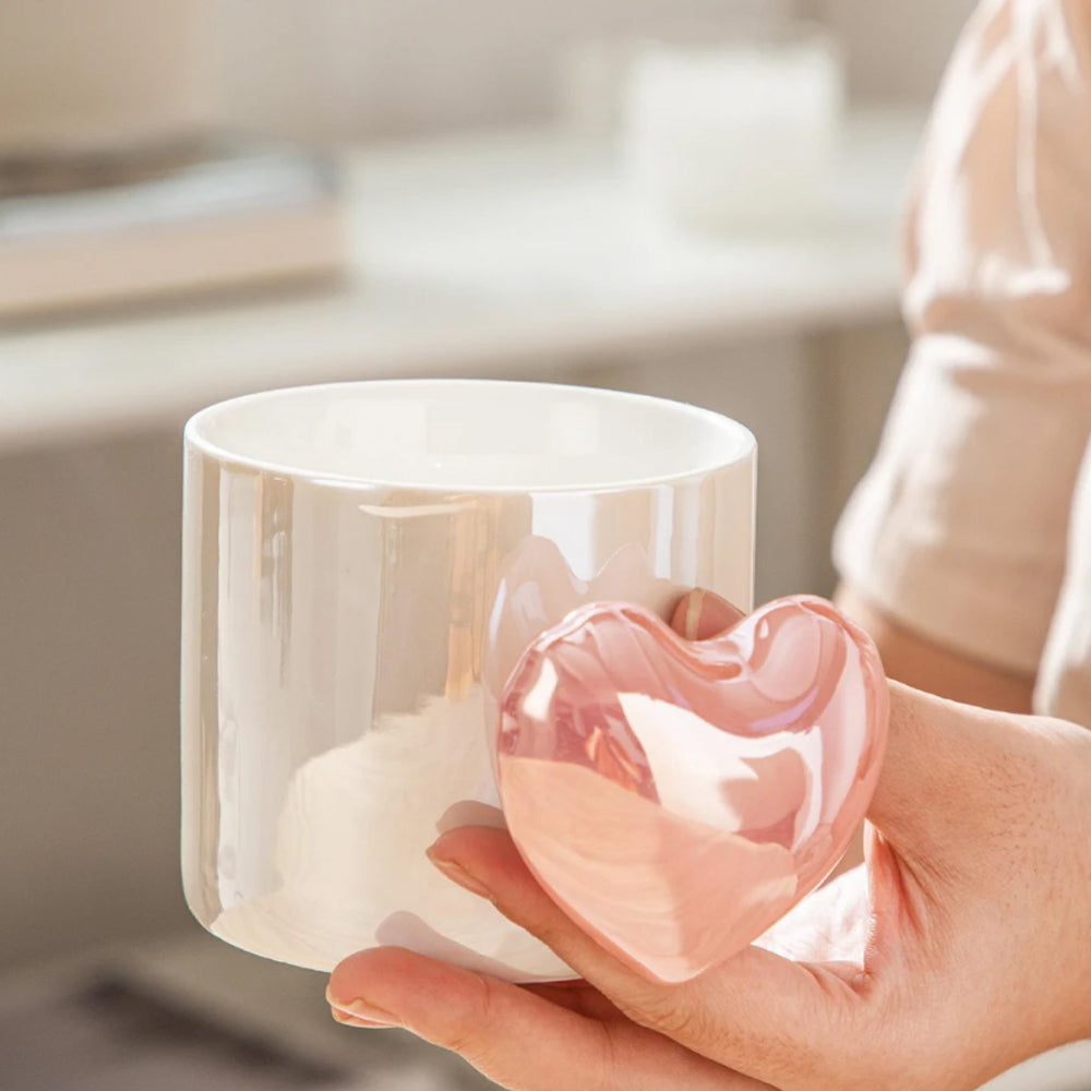 Puffy Heart Handle Ceramic Mug (Purple)