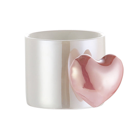 Puffy Heart Handle Ceramic Mug (Pink)