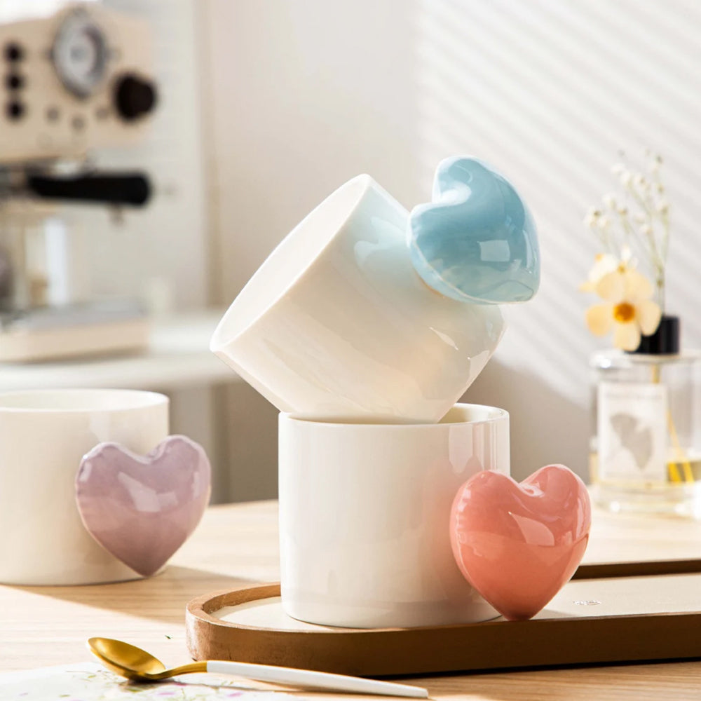 Puffy Heart Handle Ceramic Mug (Pink)