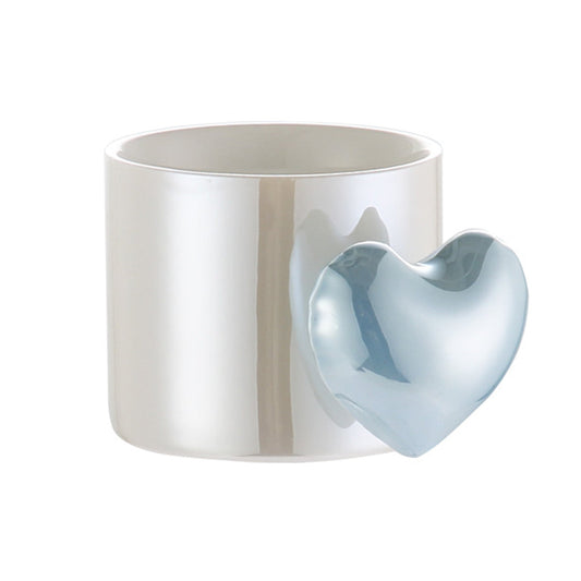 Puffy Heart Handle Ceramic Mug (Blue)