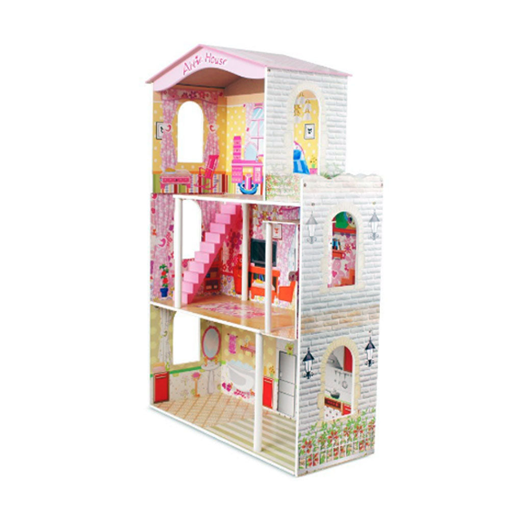 Large Wooden Dolls Doll House Pink Roof