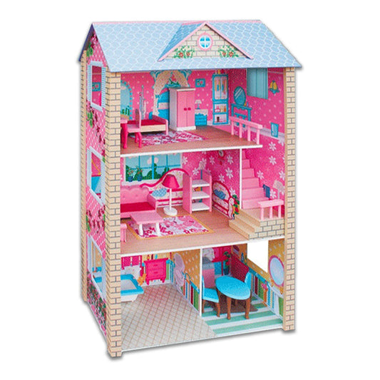 Large Wooden Dolls Doll House with Blue Roof
