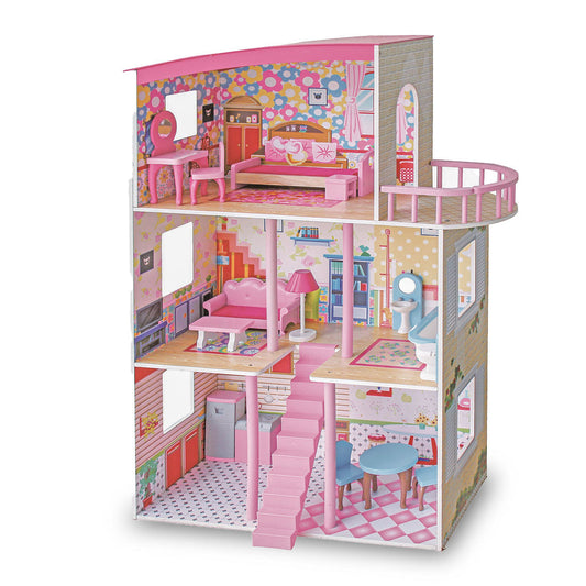 Large Wooden Girls Doll House Pink Balcony