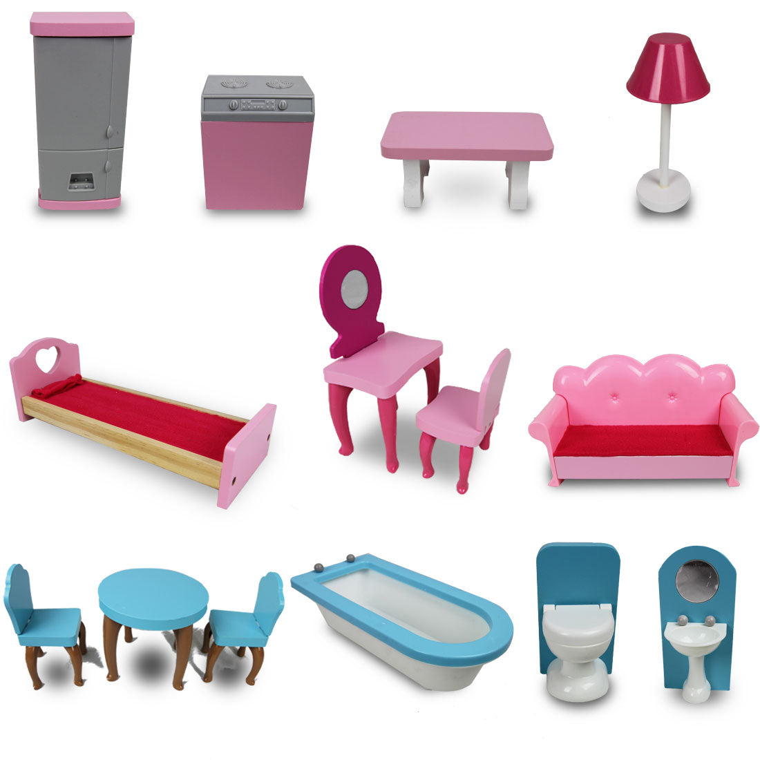 Large Wooden Girls Doll House Pink Balcony