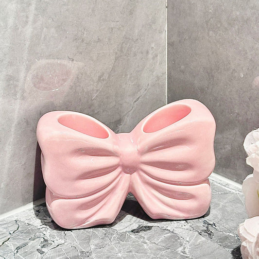 Pink Ceramic Bowknot Toothbrush Holder