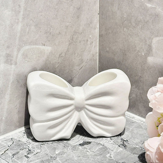 White Ceramic Bowknot Toothbrush Holder