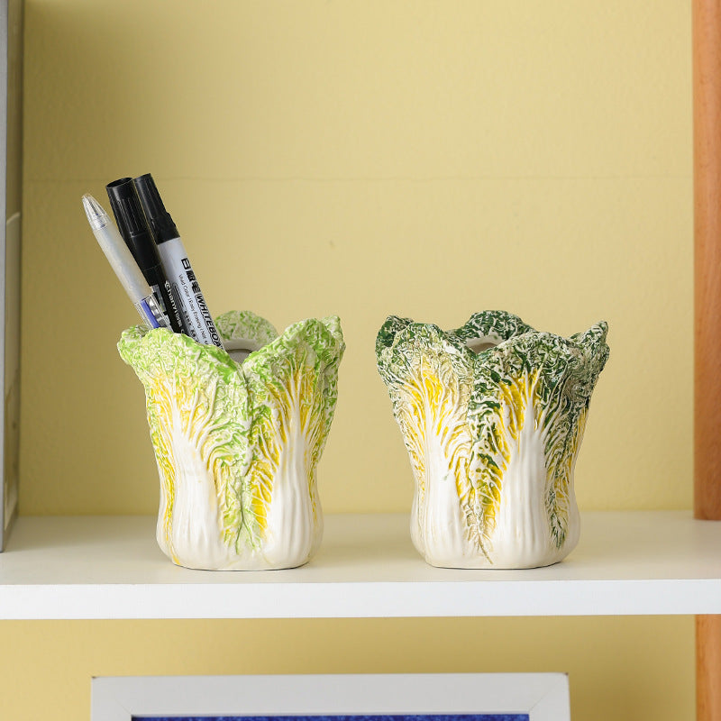 Light Green Ceramic Cabbage Brush Holder
