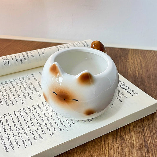 White And Brown Ceramic Cat Mug