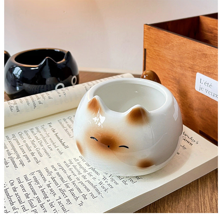 White And Brown Ceramic Cat Mug
