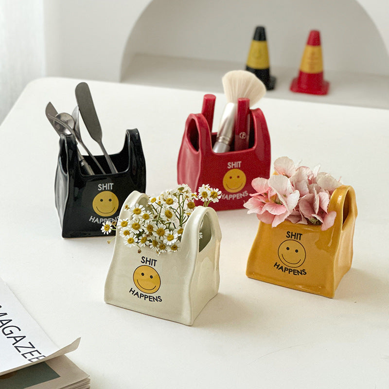Yellow Ceramic Desktop Organizer