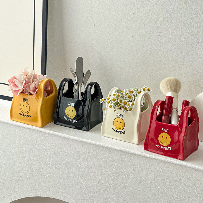 Yellow Ceramic Desktop Organizer