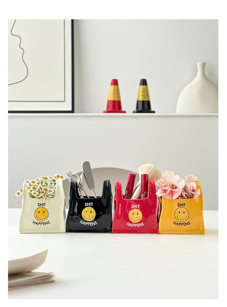 Yellow Ceramic Desktop Organizer