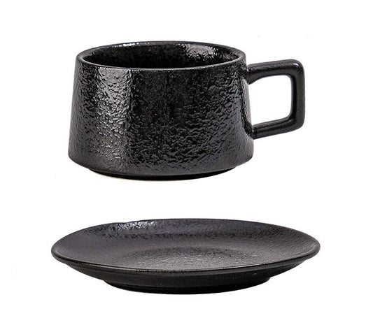 Ceramic Coffee Cup and Saucer Set (Ink Black)