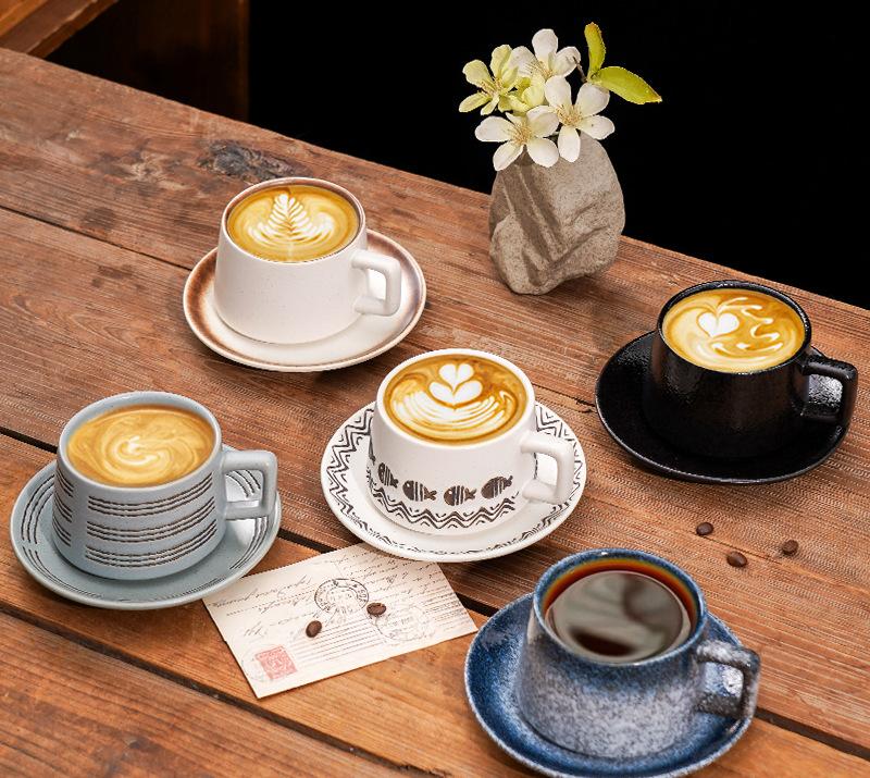 Vintage Ceramic Coffee Cup and Saucer Set (Matcha White)