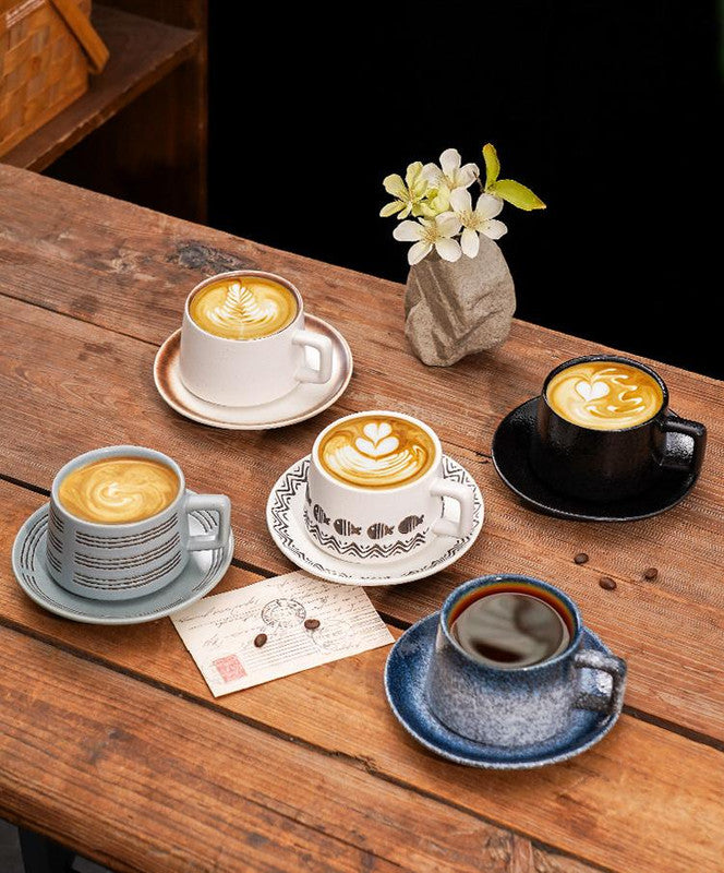 Vintage Ceramic Coffee Cup and Saucer Set (Matcha White)