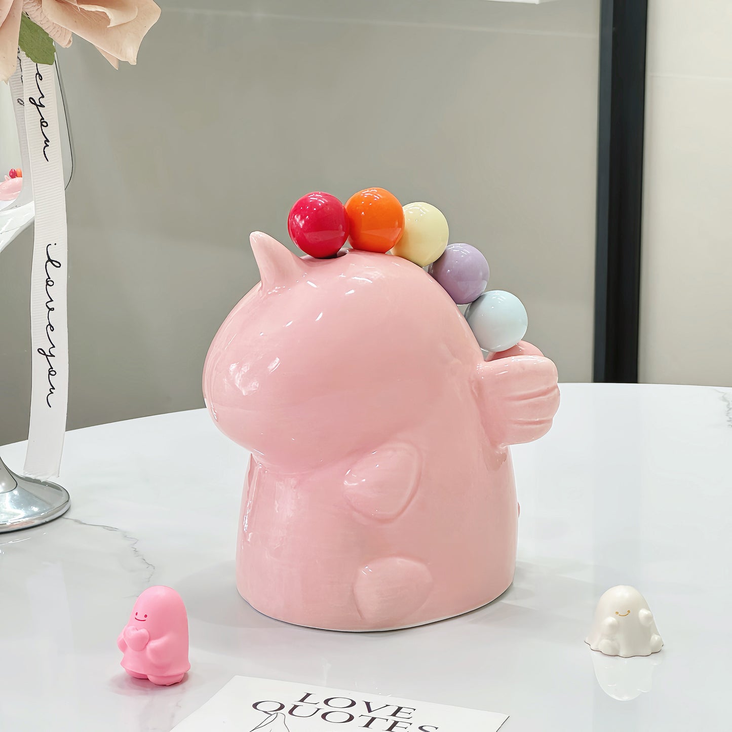 Pink Unicorn Ceramic Fruit Fork Holder Set