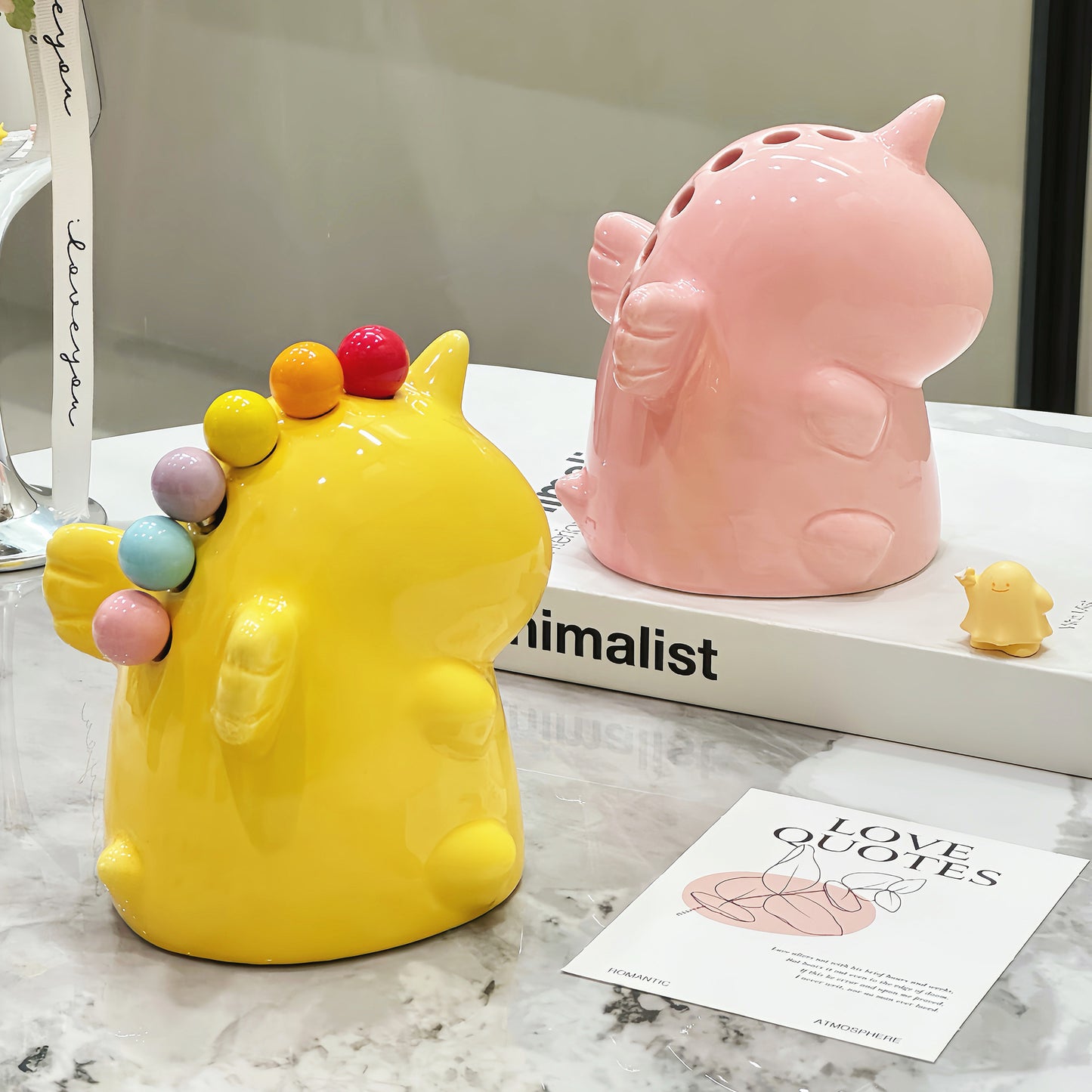 Pink Unicorn Ceramic Fruit Fork Holder Set