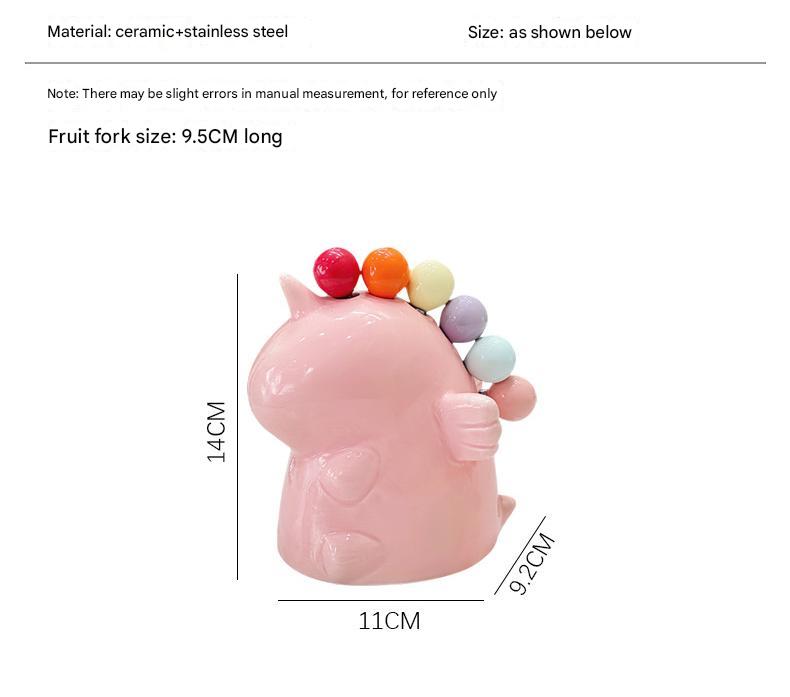 Pink Unicorn Ceramic Fruit Fork Holder Set