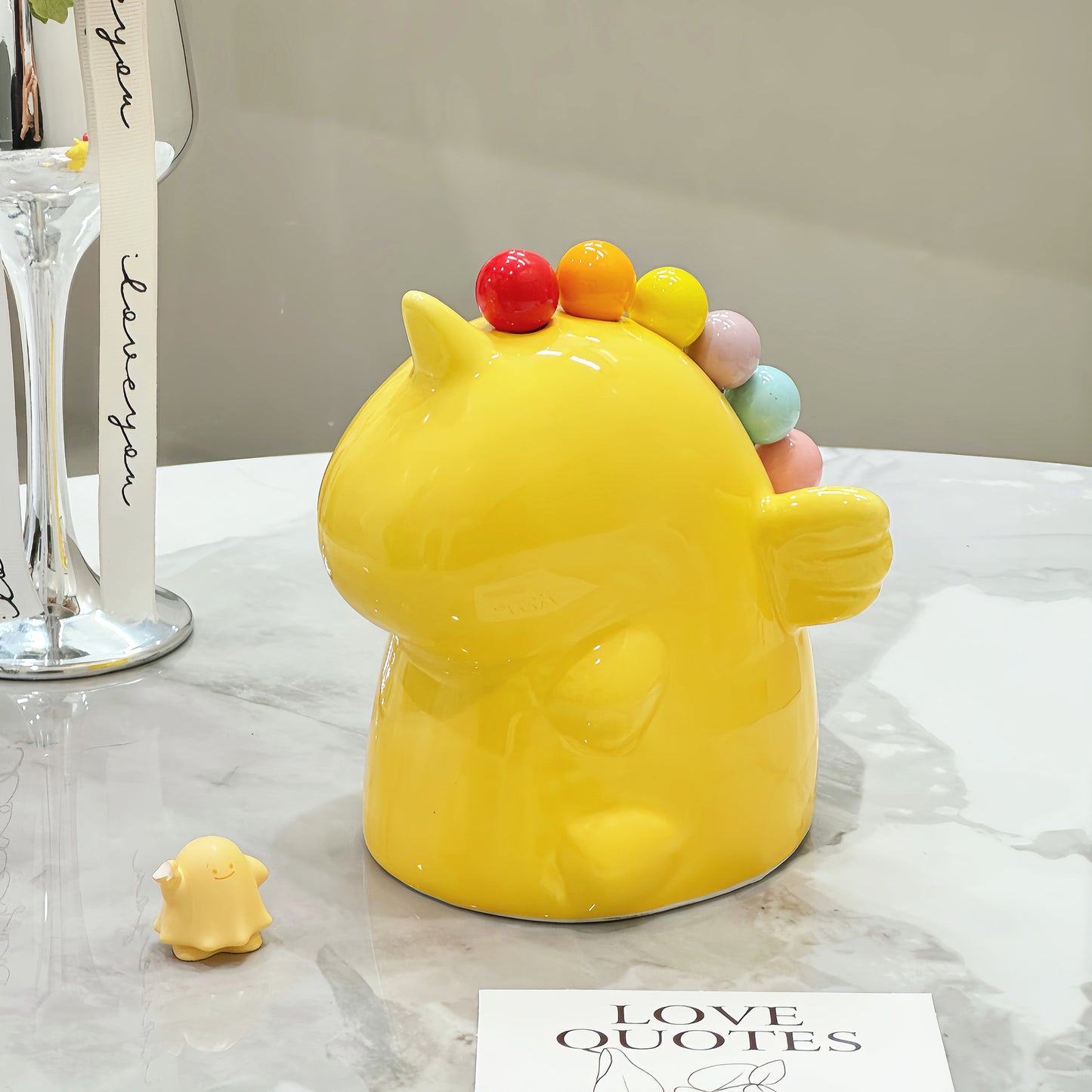Yellow Unicorn Ceramic Fruit Fork Holder Set
