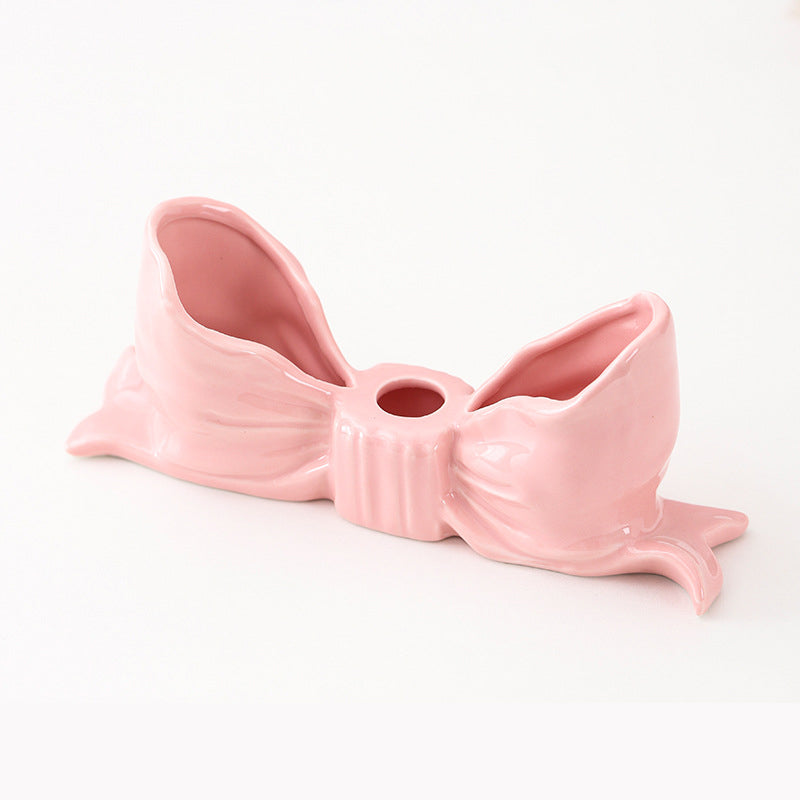 Pink Ceramic Bow Candle Holder