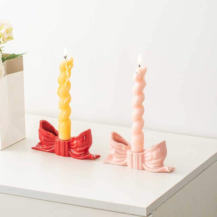 Pink Ceramic Bow Candle Holder