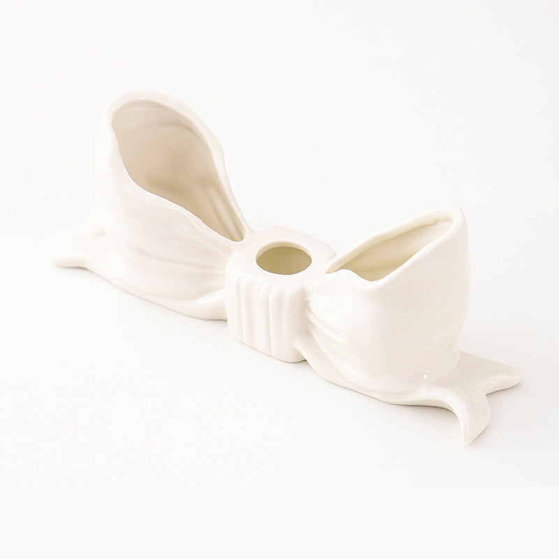 White Ceramic Bow Candle Holder