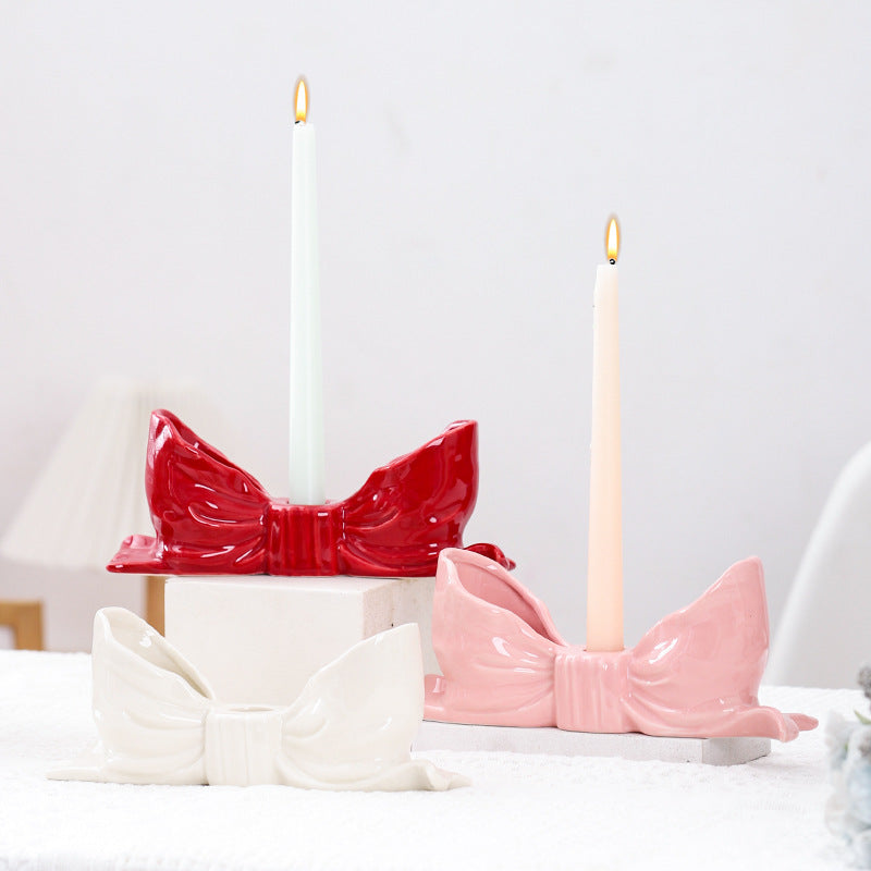 White Ceramic Bow Candle Holder
