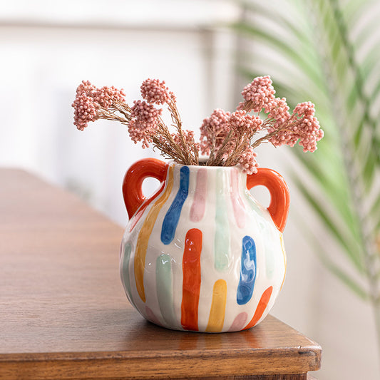 Double Handle Hand-Painted Ceramic Vase