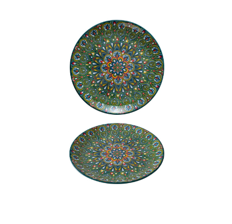 Emerald Plume 10-Inch Bohemian Ceramic Shallow Plate