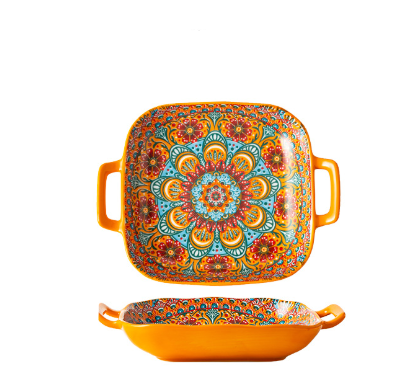 Archaeopteryx 9-Inch Bohemian Ceramic Double-Handled Square Plate