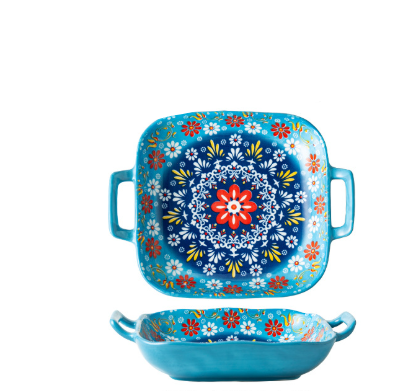 Green Gullicent 9-Inch Bohemian Ceramic Double-Handled Square Plate