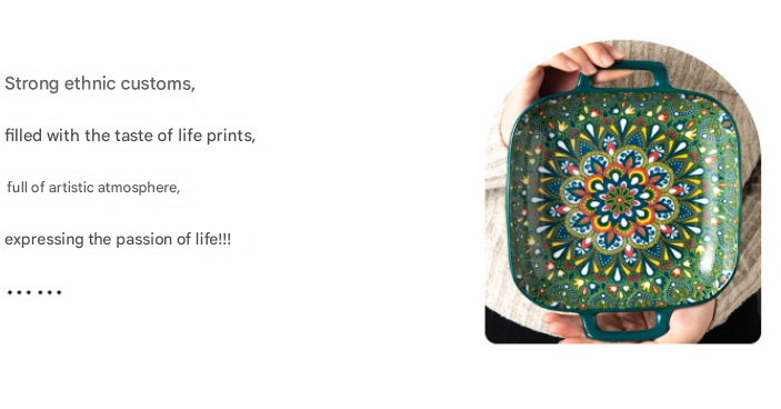 Morocco 9-Inch Bohemian Ceramic Double-Handled Square Plate