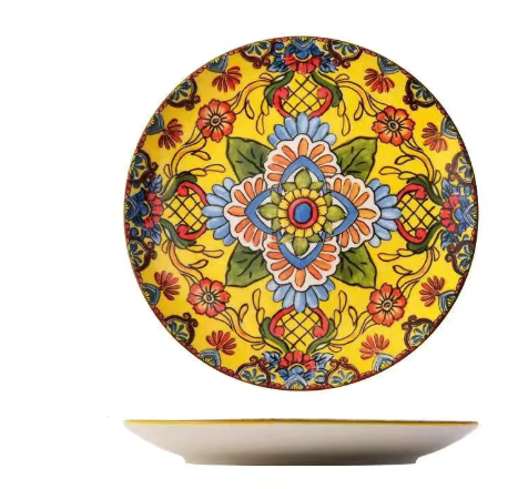 Yellow-bos 10-Inch Bohemian Ceramic Shallow Plate