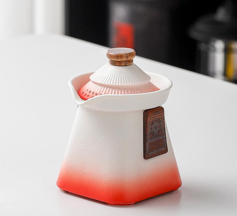 Artisan Ceramic Tea Pot with Strainer (White+red)