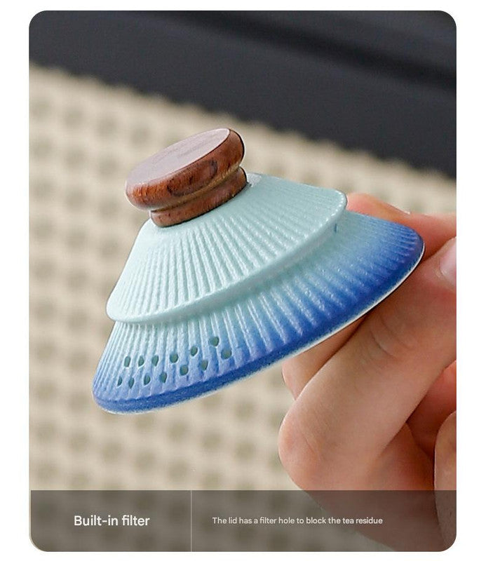 Artisan Ceramic Tea Pot with Strainer (Blue+green)