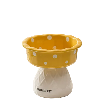 Yellow Mushroom Ceramic Pet Bowl