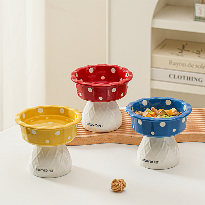 Yellow Mushroom Ceramic Pet Bowl