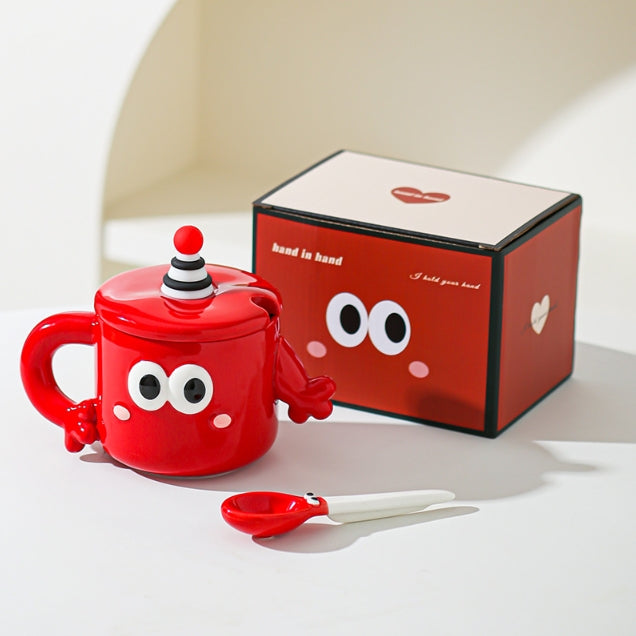 Red Quirky Ceramic Couples Mug Set