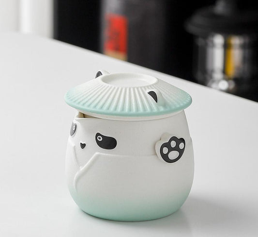 Green Panda Ceramic Tea Infuser Mug Set