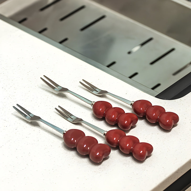 Red Dessert Fruit Forks Ceramic Jar