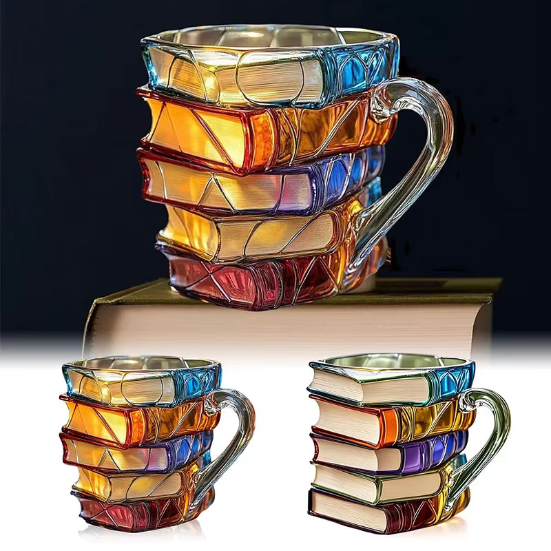 3D Book Stack Mug with Spoon