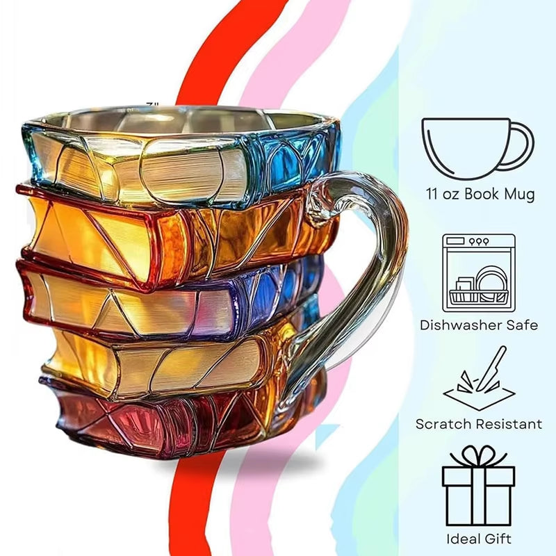 3D Book Stack Mug with Spoon
